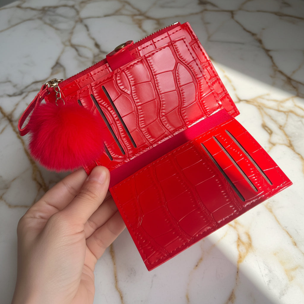 Wallet Red with Fur