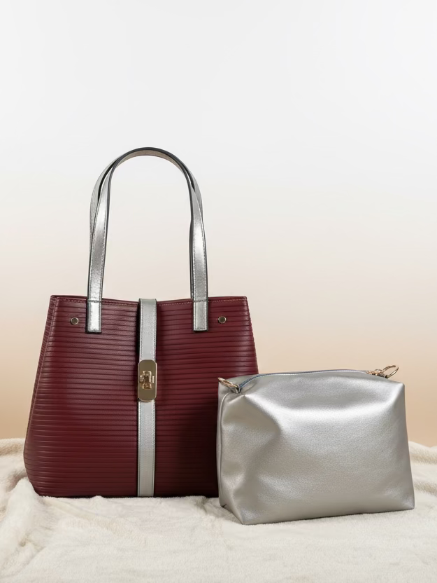 Burgandy
 and silver bag