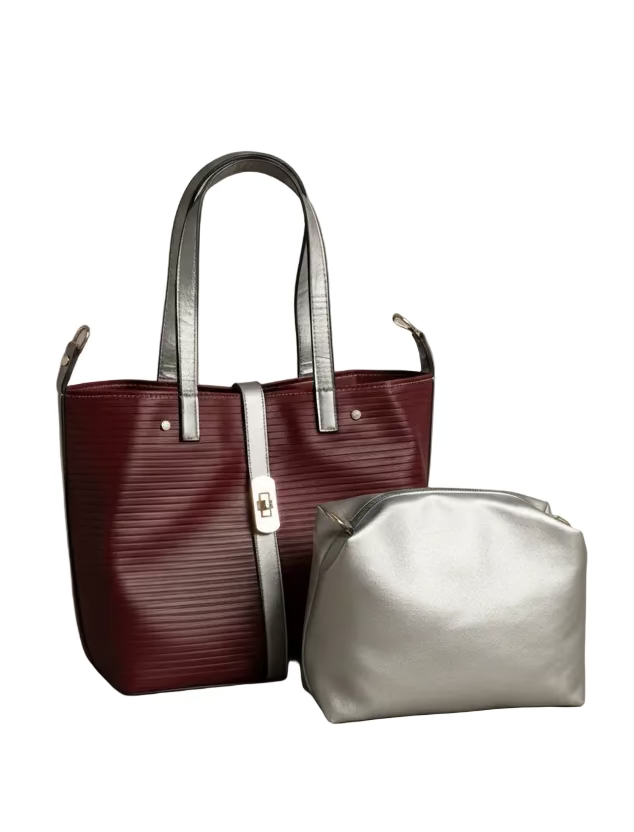 Burgandy
 and silver bag